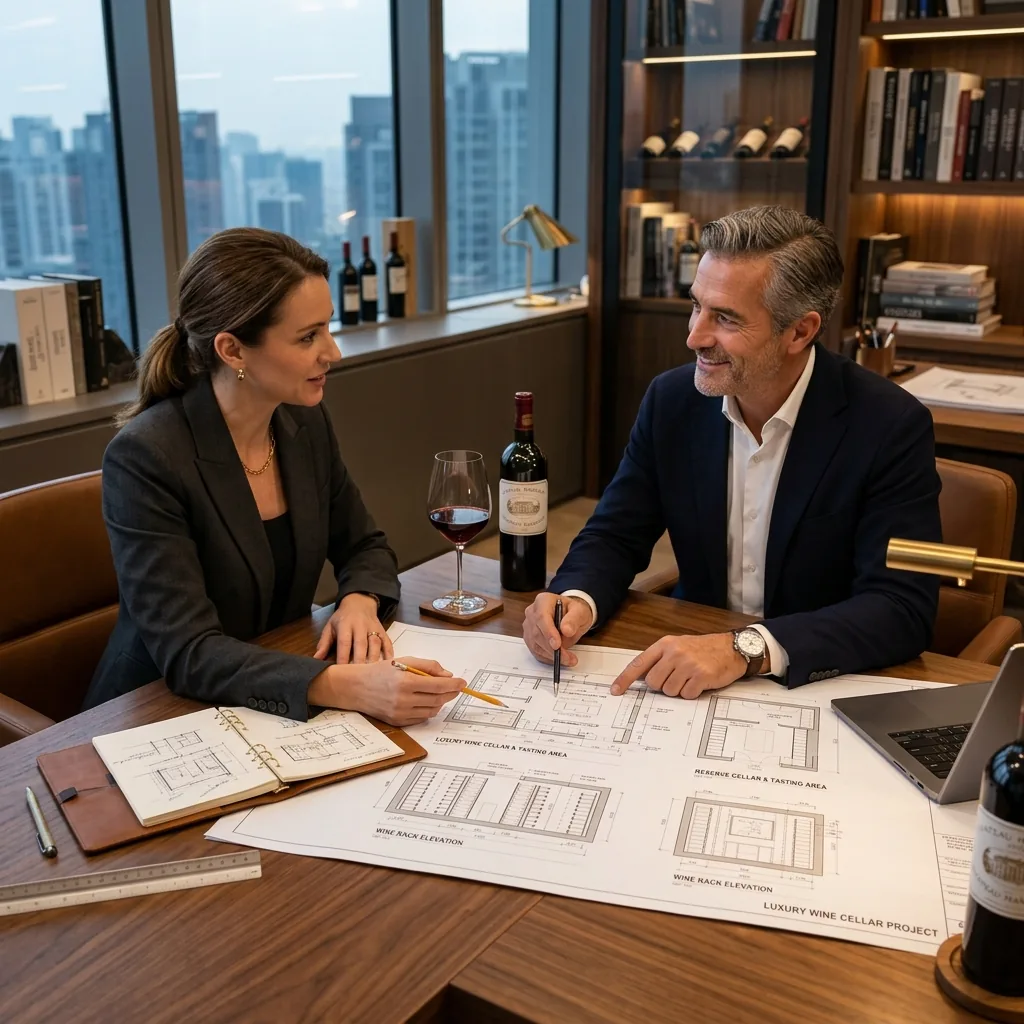 Doc Watters consulting with a client on their wine cellar project