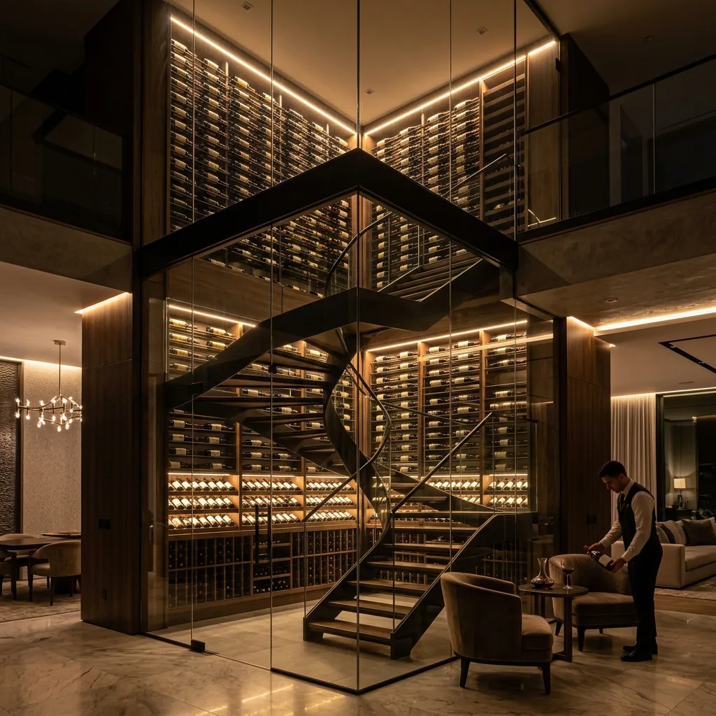 Custom-built wine cellar with floor-to-ceiling Glass Rod racking