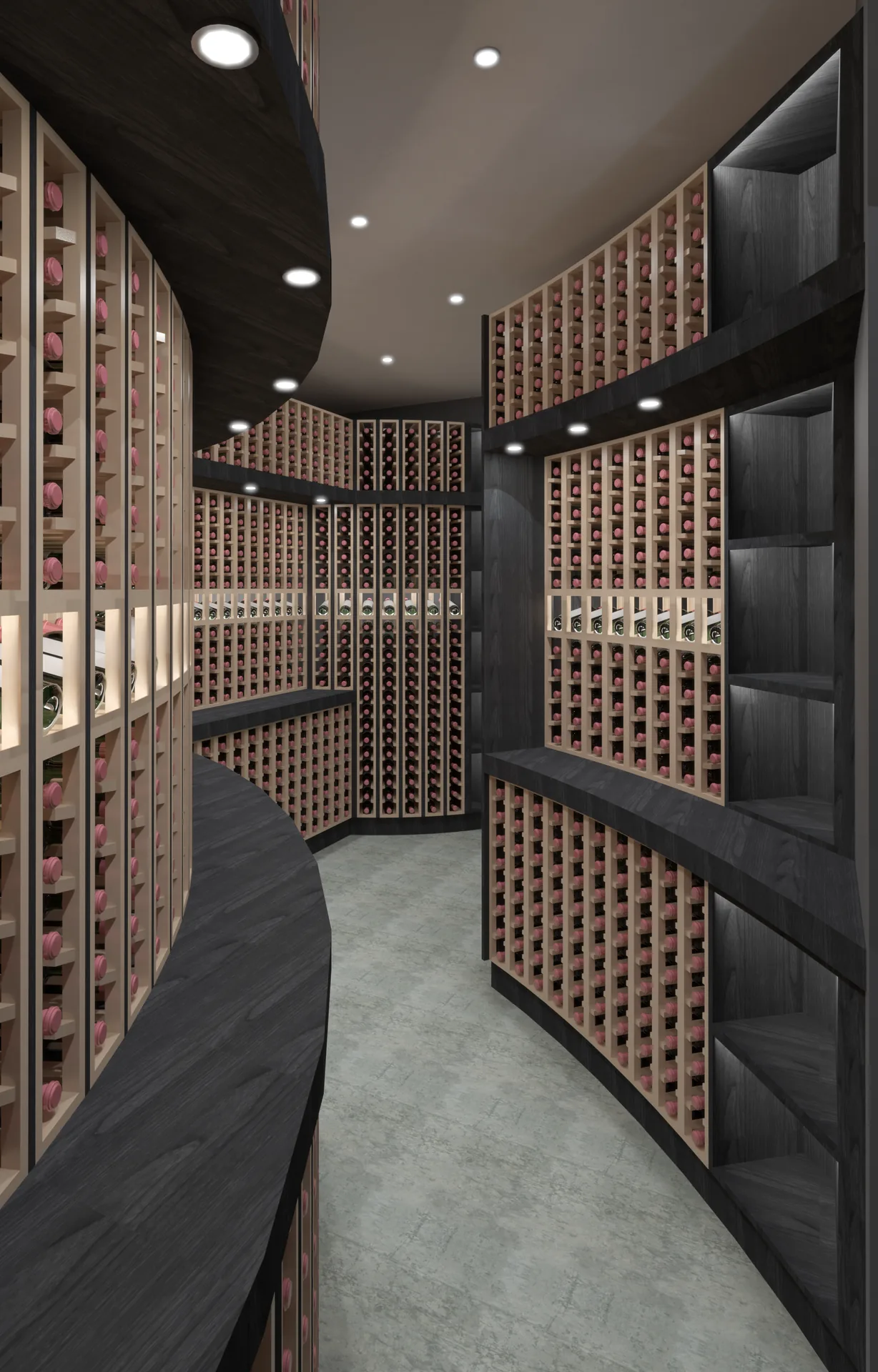 The Manalapan Dual-Curve Showcase, a 1,381-bottle wine cellar in a Manalapan, FL estate